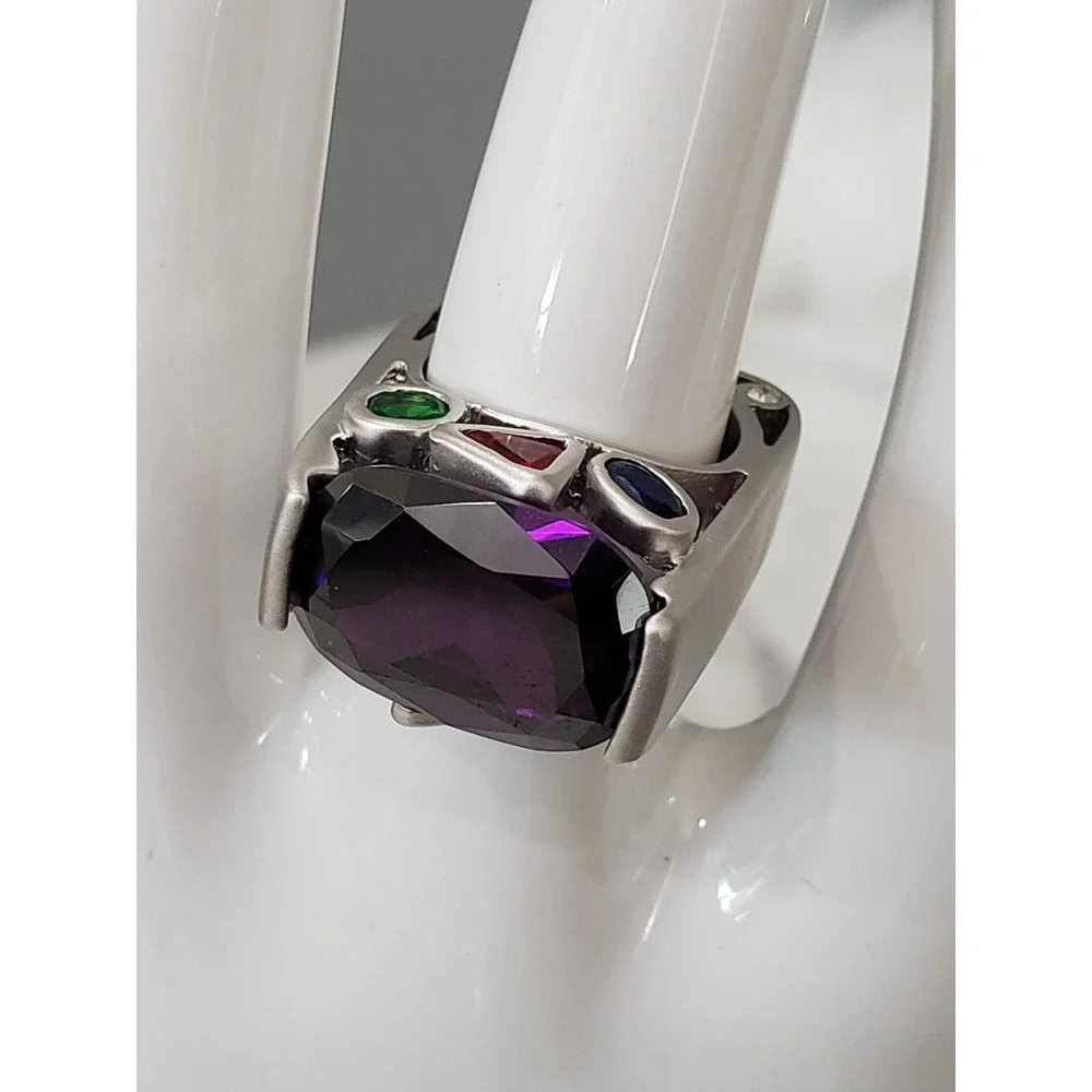 SIZE 5 Cocktail Statement Ring Geometric Art Deco Wearable Art Rainbow Chunky
